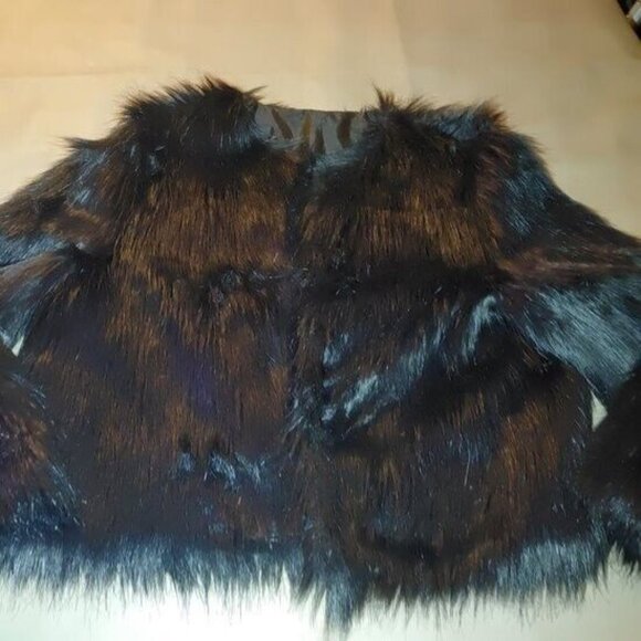 Black Faux Fur Fluffy Shaggy Coat Jacket Size Large - Picture 10 of 11